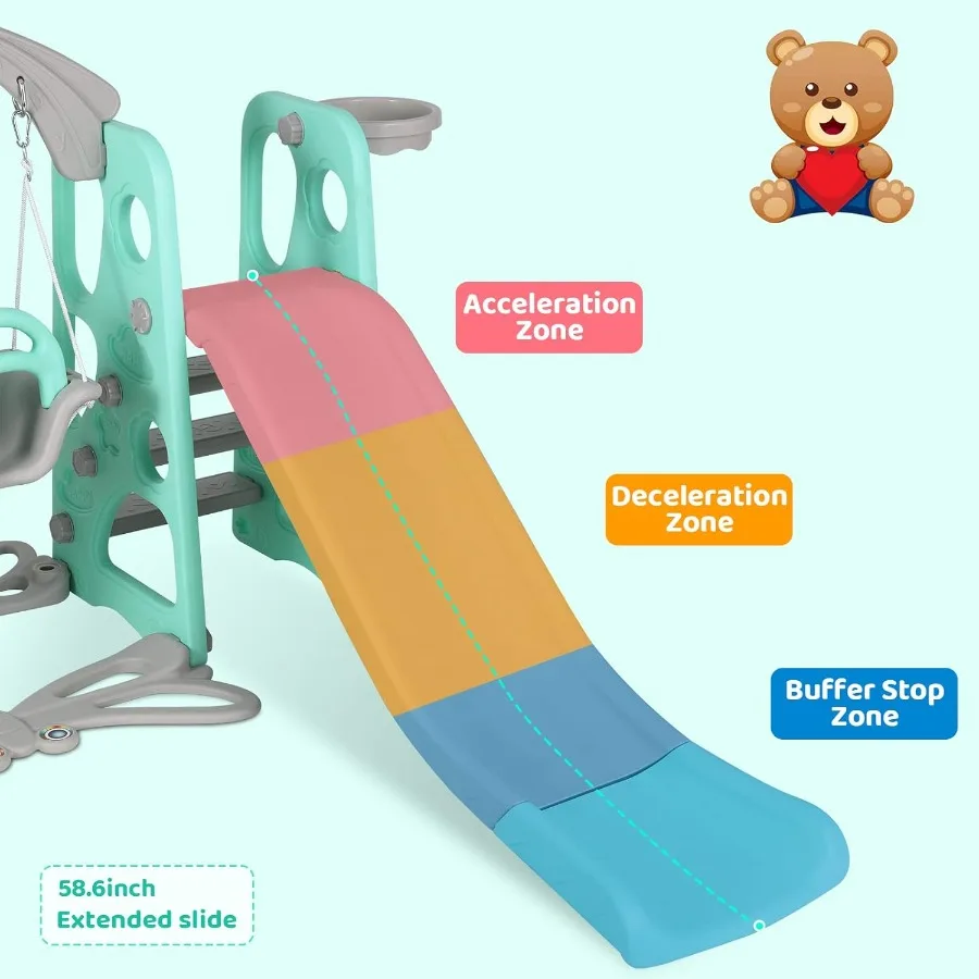 Glijbaan en schommelset voor peuters 4-in-1 Play Climber Slide Speelset met balhoepel Extra lange glijbaan Extra bal Babyschommel voor binnen en buiten