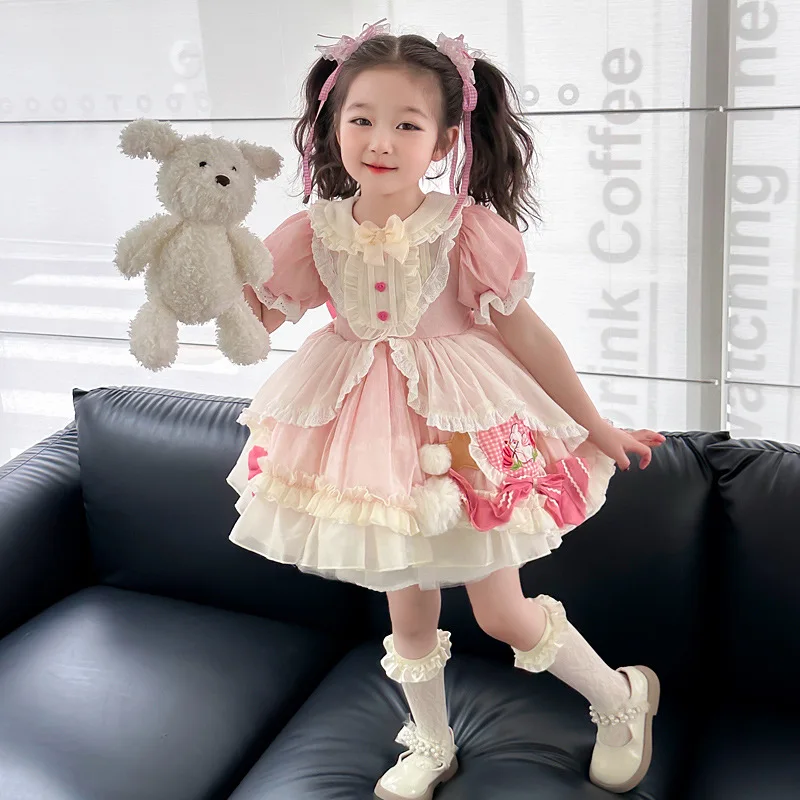 

Girls' Princess Skirt Summer Edition 2026 New Summer Baby Girl beautiful Bow Birthday short sleeved Dress