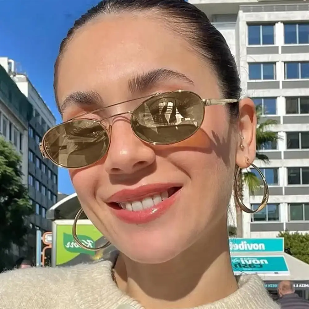 

Классические маленькие солнцезащитные очки в стиле стимпанк, овальные люксовые брендовые очки в стиле панк, металлическая оправа UV400, солнцезащитные очки для женщин