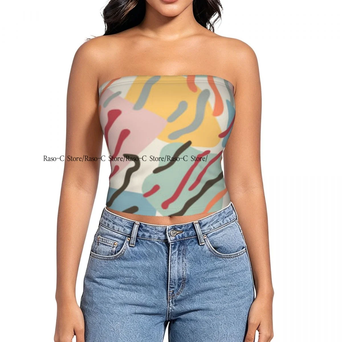 Women Shirt Summer Strapless Backless Tops Colorful Strips With Spots Sleeveless Vest