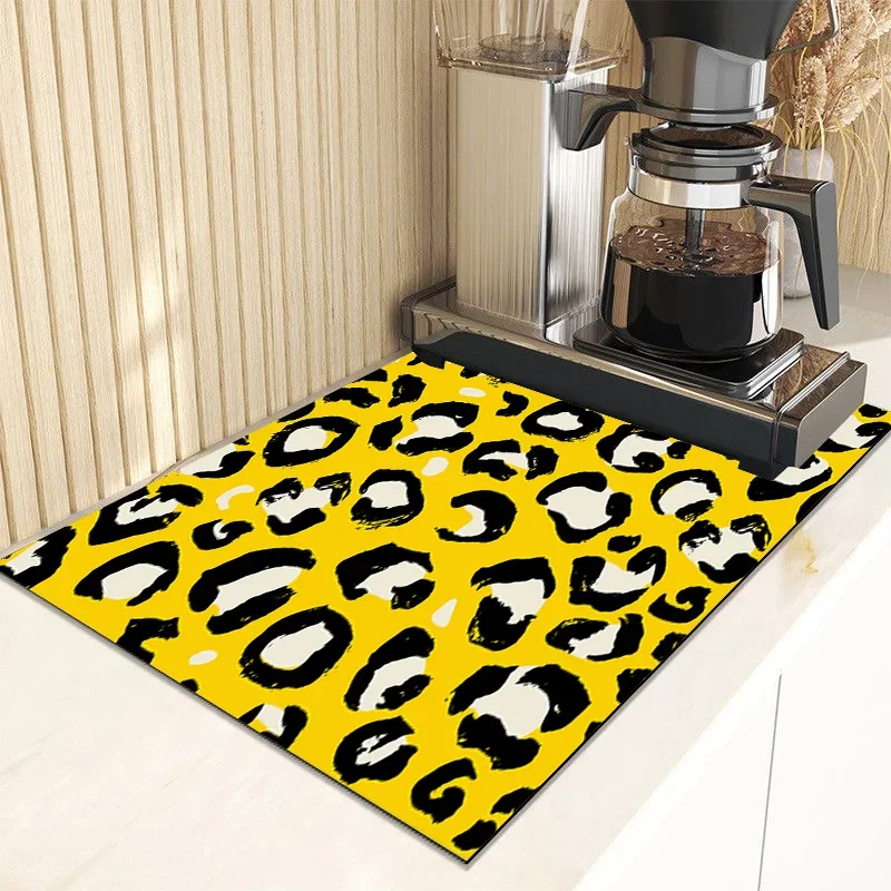 Leopard Print Drain Pad Absorbent Abstract Dish Drying Mats Rubber Tableware Draining Dinnerware Cup Bottl Placemat for Kitchen