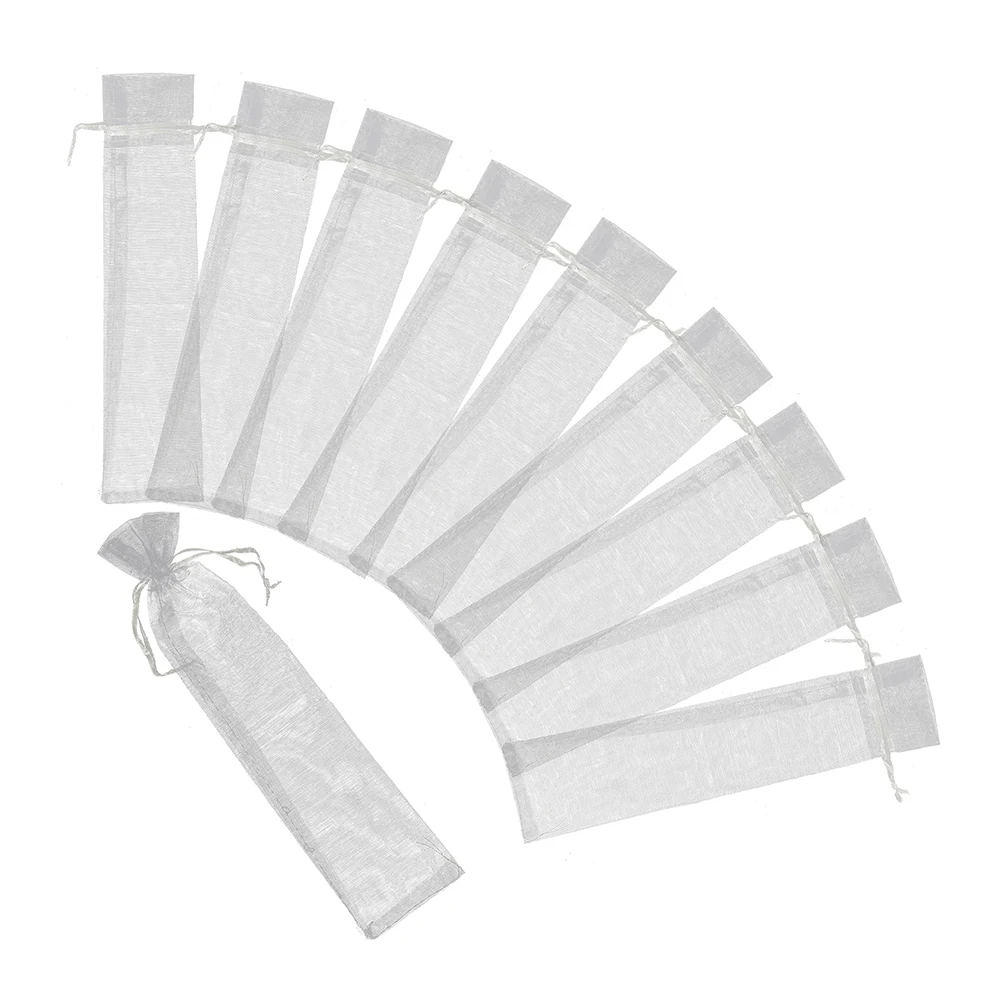 

10pcs White Organza Storage Bags Foldable Fan Sachets Craft Gift Jewelry Wedding Decor Mesh Pouches