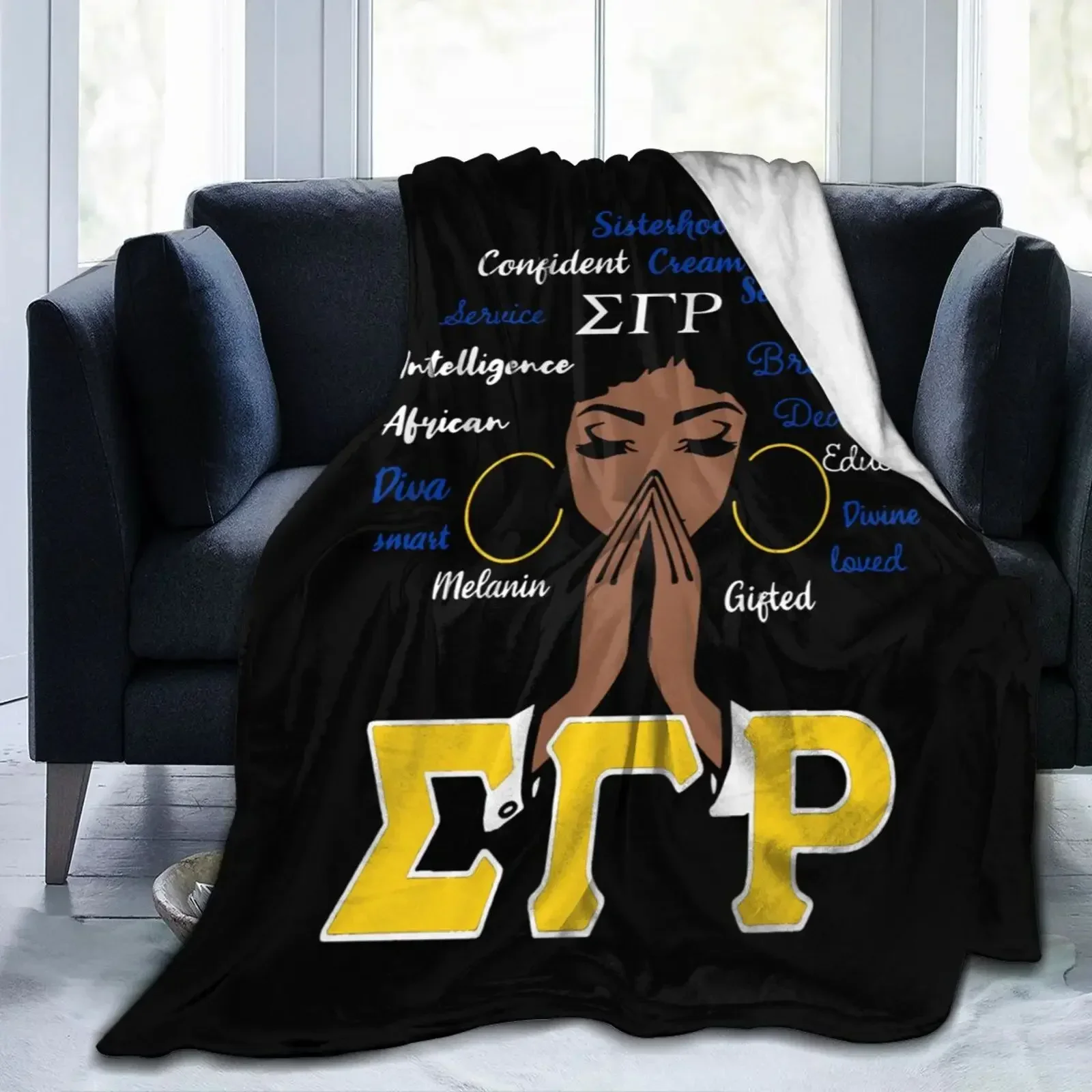 D Print Sigma Sorority Gamma Rho Fleece-Überwurfdecke, weicher Sofabezug, warme Bettdecke für Couch, Schlafzimmer, Wandteppich