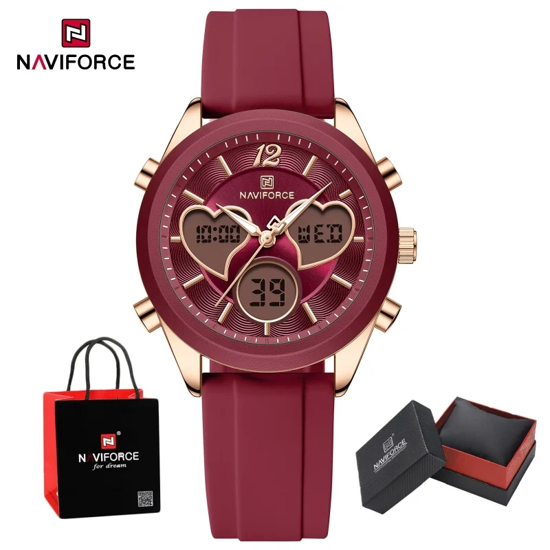 

NAVIFORCE женские наручные часы высокого качества женские часы с двойным дисплеем времени и даты 30 м водонепроницаемые модные элегантные посылка подарки