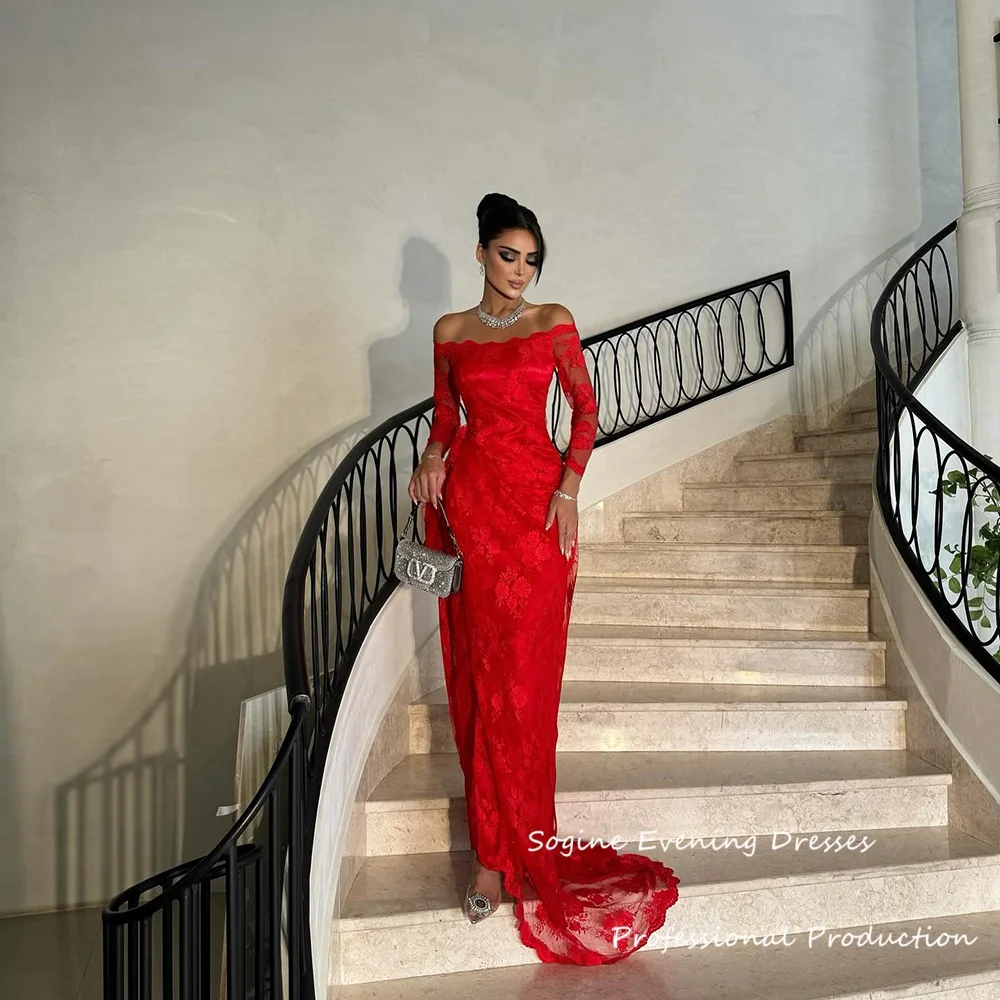 Robe de soirée personnalisée en dentelle, épaules dénudées, avec fente, manches 3/4, robe de bal pour femmes, style sirène, taille Empire, robe de Cocktail, 2025