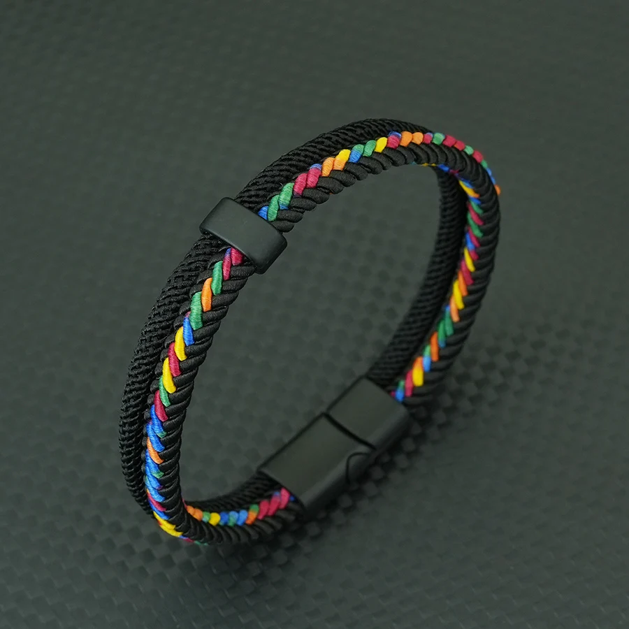 Stylish Charm Rope Bracelets for Men Wrap Braclet Double Weave Magnetic Clasp Outdoor Camping Braslets for Him