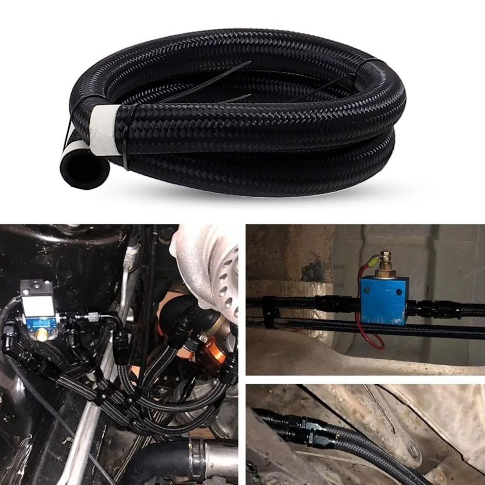 1/2/3/5M Fuel Hose Oil Gas Line AN4 AN6 AN8 AN10 AN12 Cooler Hose Line Pipe Tube Nylon Stainless Steel Braided CPE Rubber Black