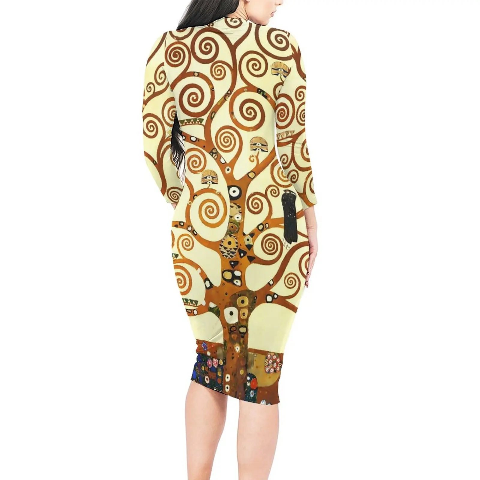 Gustav Klimt Kunst Bodycon Kleid Frauen der Baum des Lebens hübsche Kleider Frühling Langarm ästhetische benutzer definierte Kleid große Größe