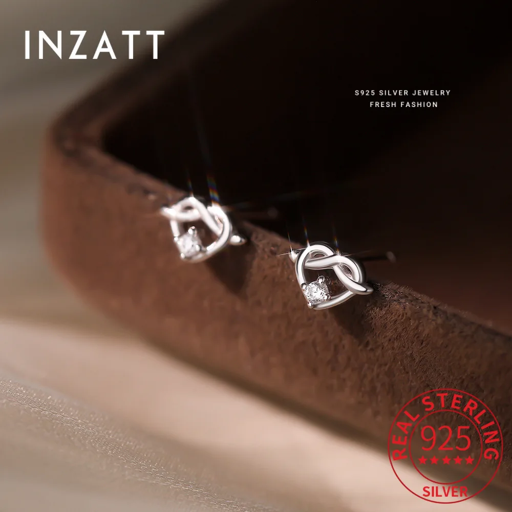 

INZATT Real 925 Sterling Silver Zircon Heart Mini Stud Earrings For Women Classic Fine Jewelry Light luxury Accessories
