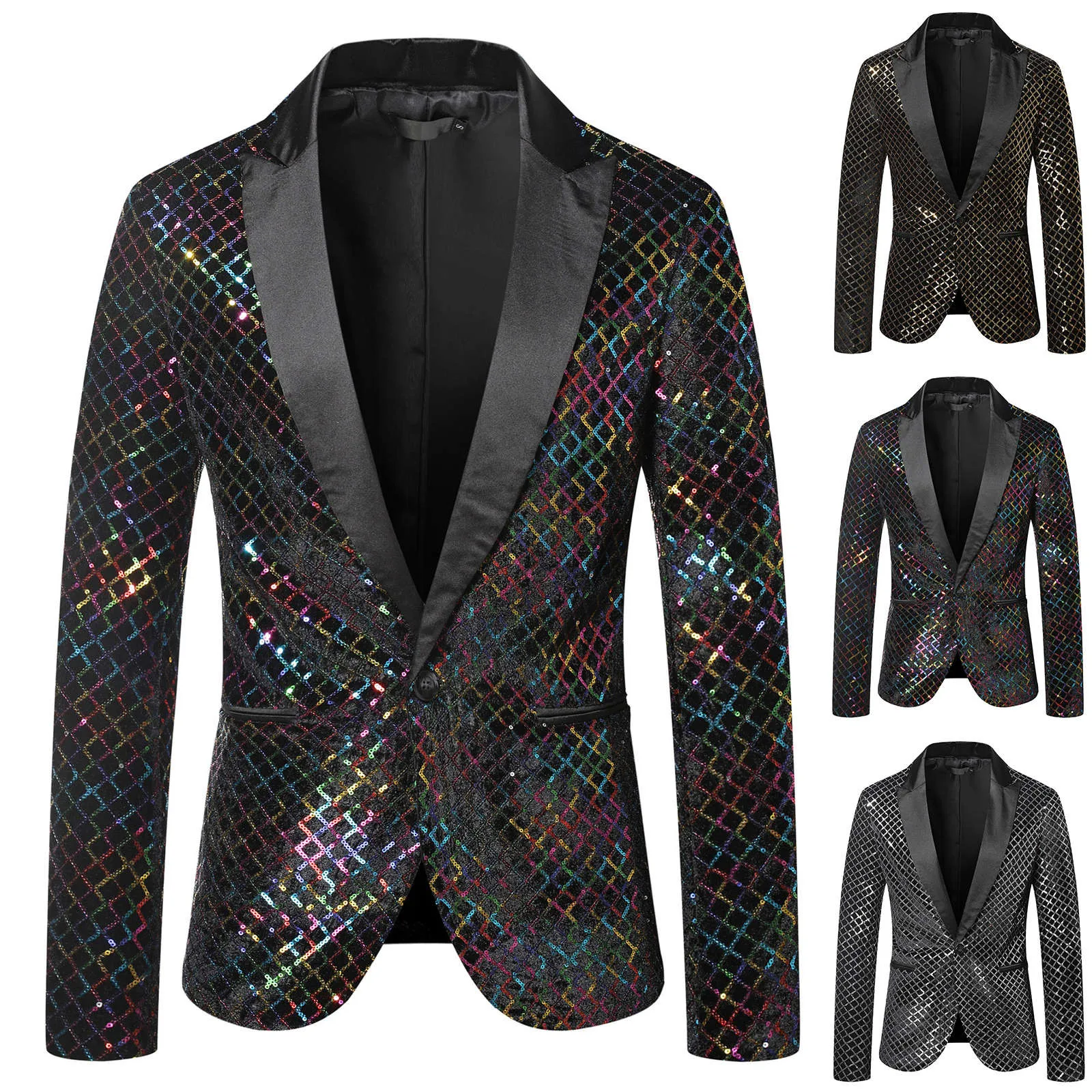 

Silver Sequin Plaid Blazer Jacket Men 2024 Fashion Slim Fit One Button Suit Blazer Male Formal Party Wedding Stage Suit Coats