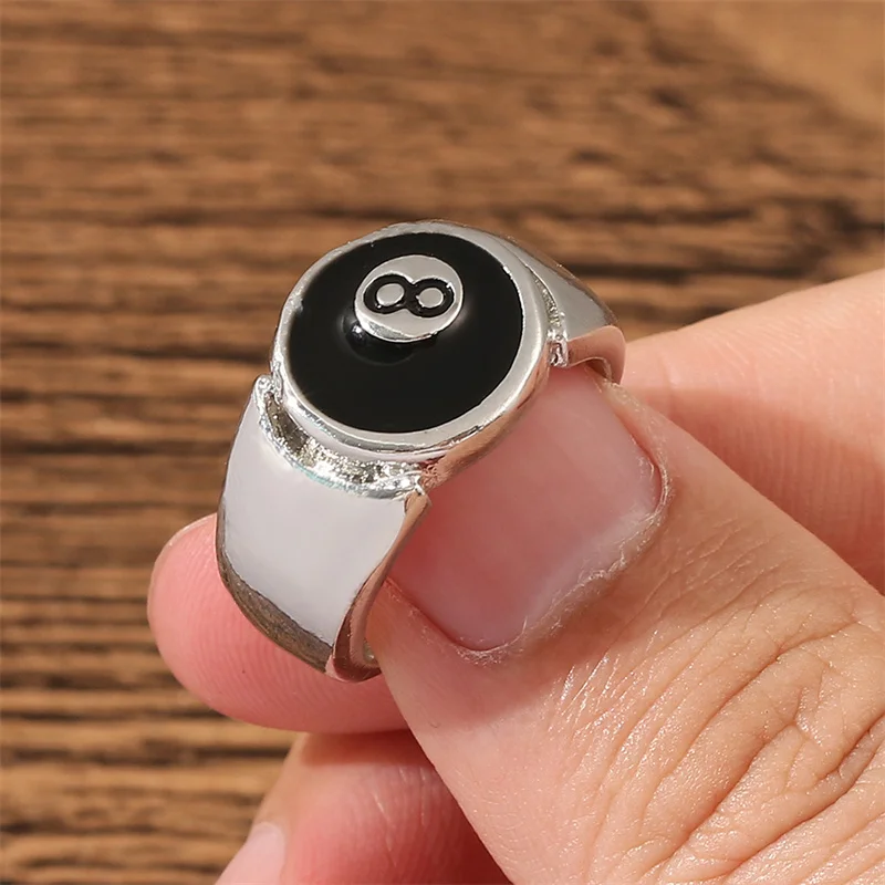 Number 8 Black Pool Billiard Ball Ring for Man, Personality Charm, Cocktail Party Accessories, Eight , image 4