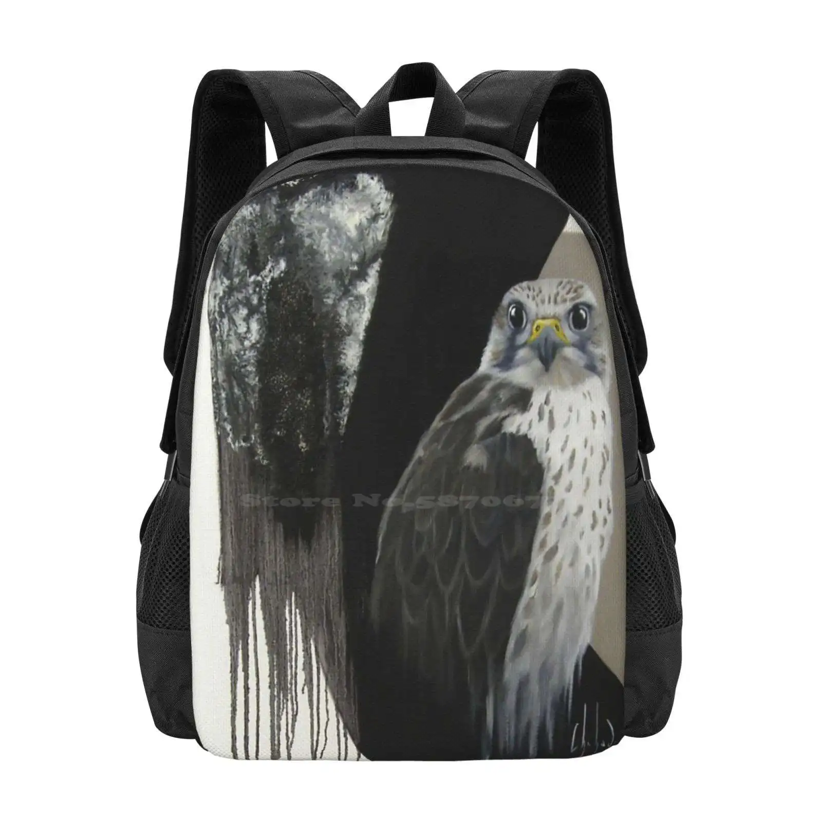 The Spirit Of The Sands Hot Sale Schoolbag Backpack Fashion Bags Bird Falcon Black And White