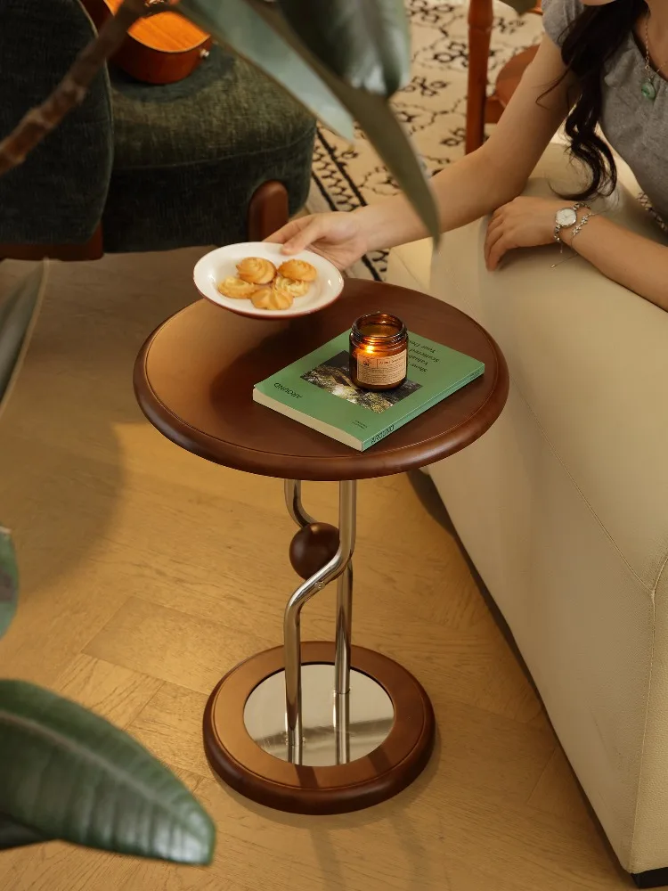 

Furniture Coffee Tables Solid Wood Stainless Steel Living Room Sofa Side Round Table Bedroom Bedside Desk Mobile Storage Rack