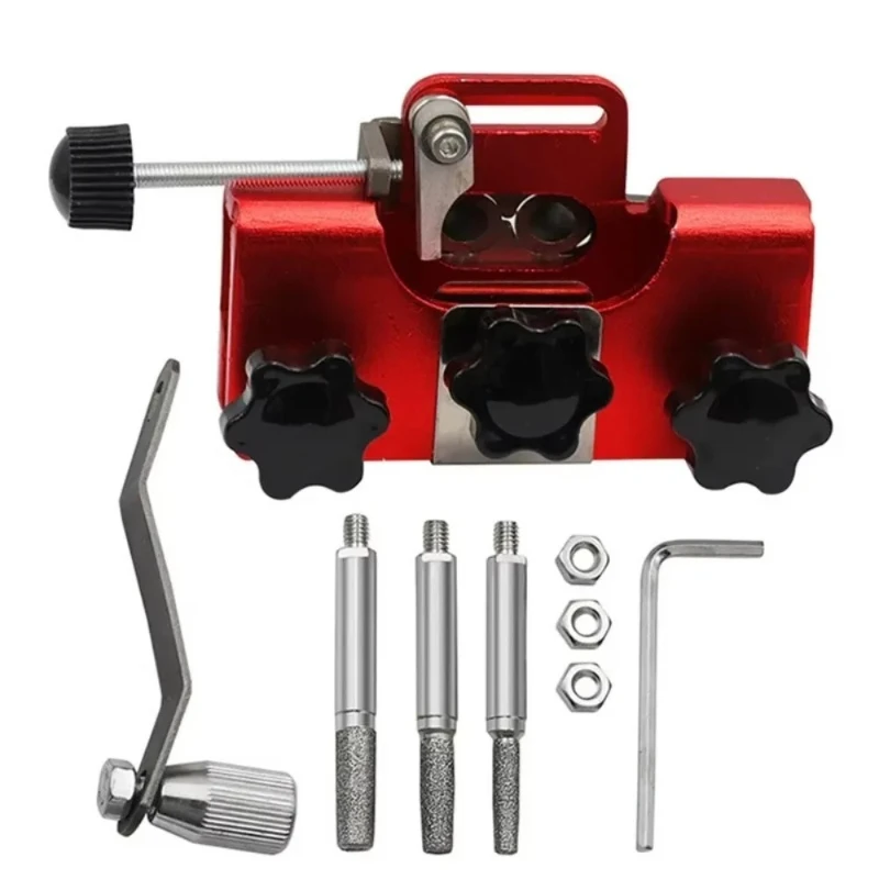 Portable woodworking manual chain saw sharpening kit with 3 grinding heads, durable chain saw sharpener handheld