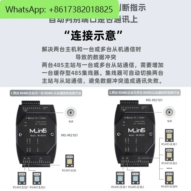 RS485 HUB repeater allocates extended cache with two masters and one slave for multi host Moudbus data serial port sharing