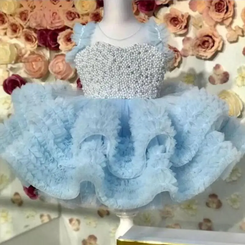 Robe Personnalisée pour Bébé Fille, Tenue de ixd'Anniversaire, Nouvel An, Perles, Dentelle, Papillons, Première Communion, à Fleurs