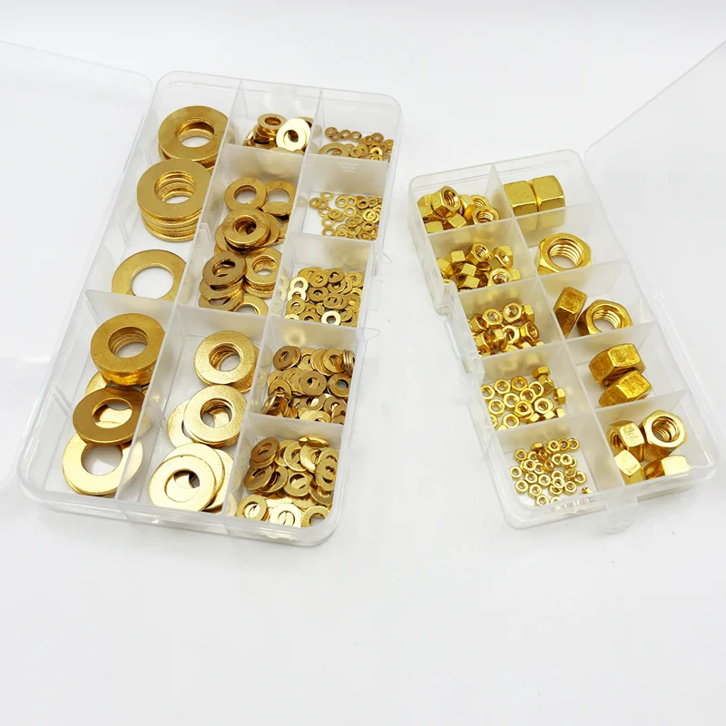 Brass Solid Flat Washer and Hex Nut M2 M3 Kit for Screw Bolt Fastener Copper Gasket Ring Spacer Good Heat Conduction Hexagon Nut