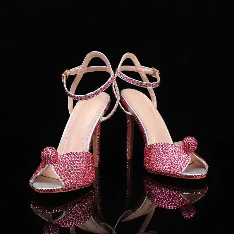 Runway style Rhinestone Sequined Peep toe Women Gladiator Sandals Summer Elegant High heels Crystal Wedding Banquet Bridal Shoes