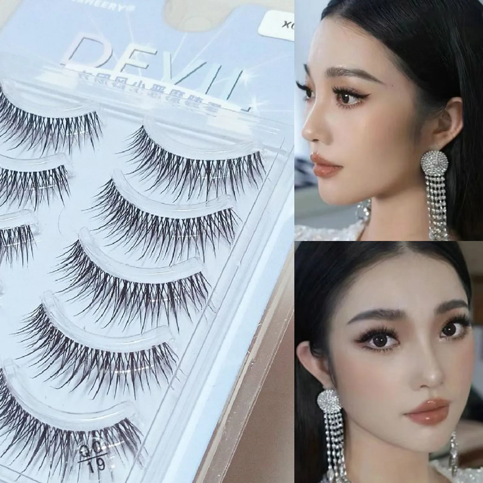 5 pares mang cílios postiços tiras completas cluster individual diabo preto natural transparente banda tira grossa cílios maquiagem diária