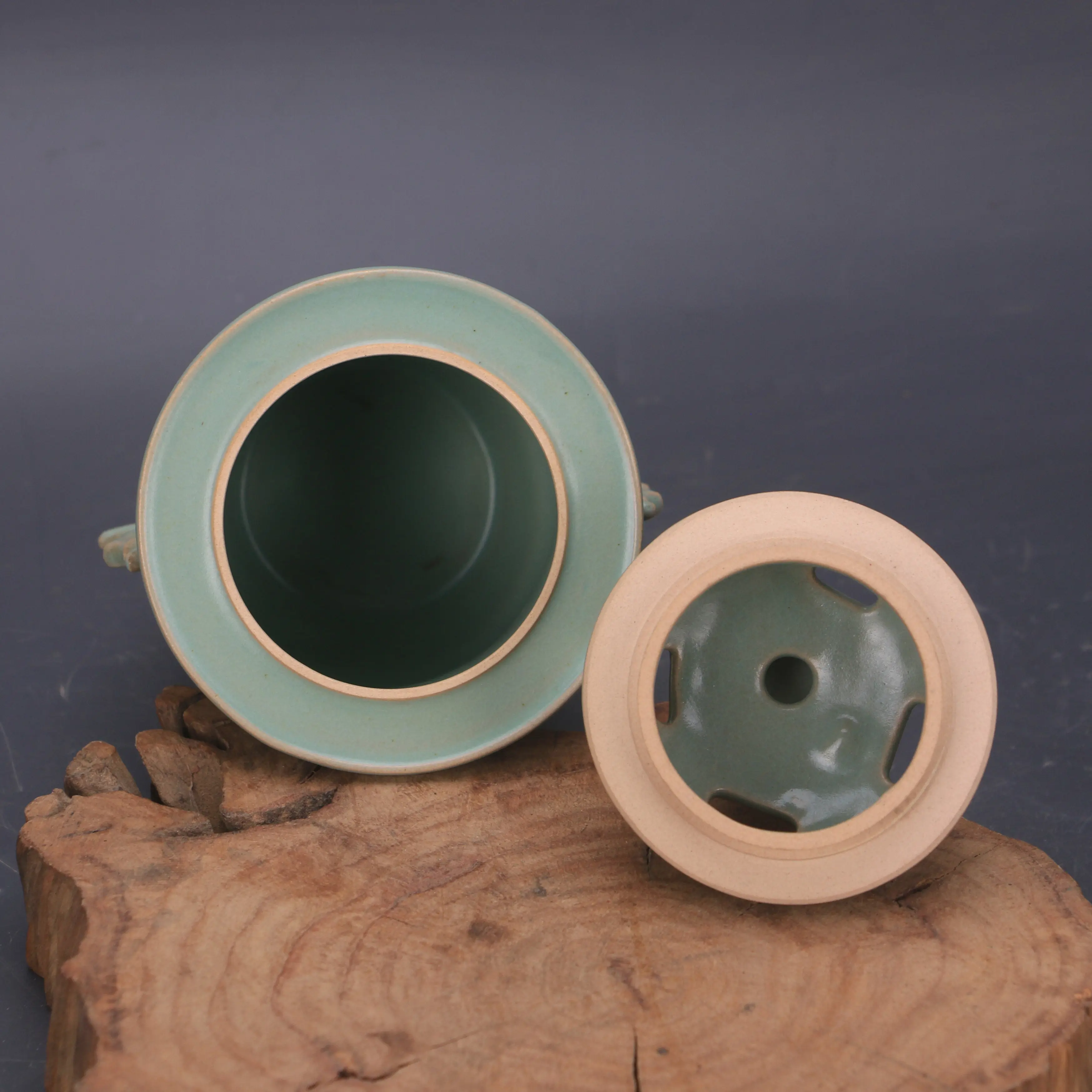 Chinese Ru Kiln Celadon Double Ear Incense Burner Nail Support Reproduction Vintage Home Decor Tabletop Ornament Collectible
