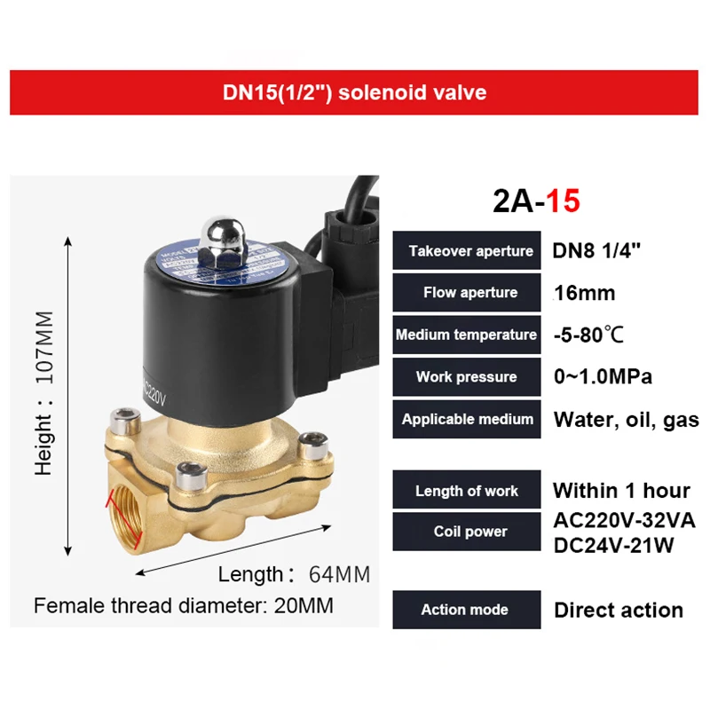 1/2" Messing Unterwasser-Magnetventil DN15 Wasserventil Magnetventil 12V 24V 220V