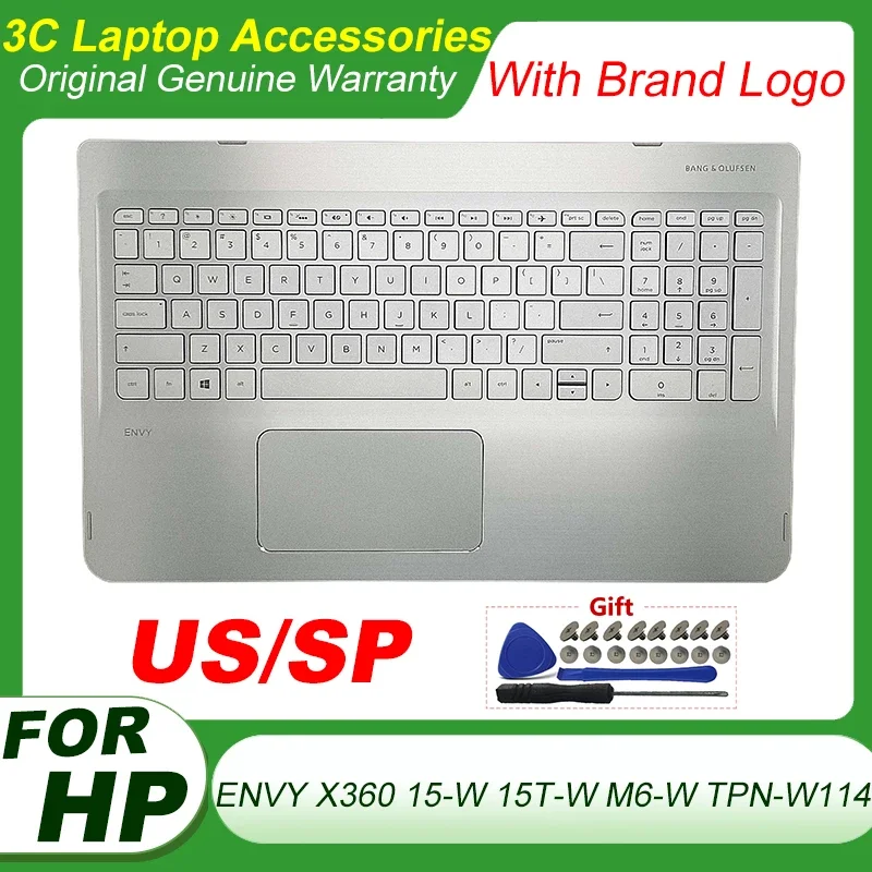 

New US Spain Keyboard for HP ENVY X360 15-W 15T-W M6-W TPN-W114 Laptop Palmrest Upper Cover Top Case Keyboard Backlit 807526-001