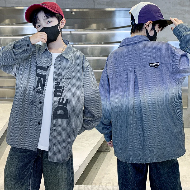 

Spring Autumn Style Children Long Sleeved Letter Shirt for Boy Loose Casual Cotton Blouse School Kids Fashion Clothing Age 5-14Y
