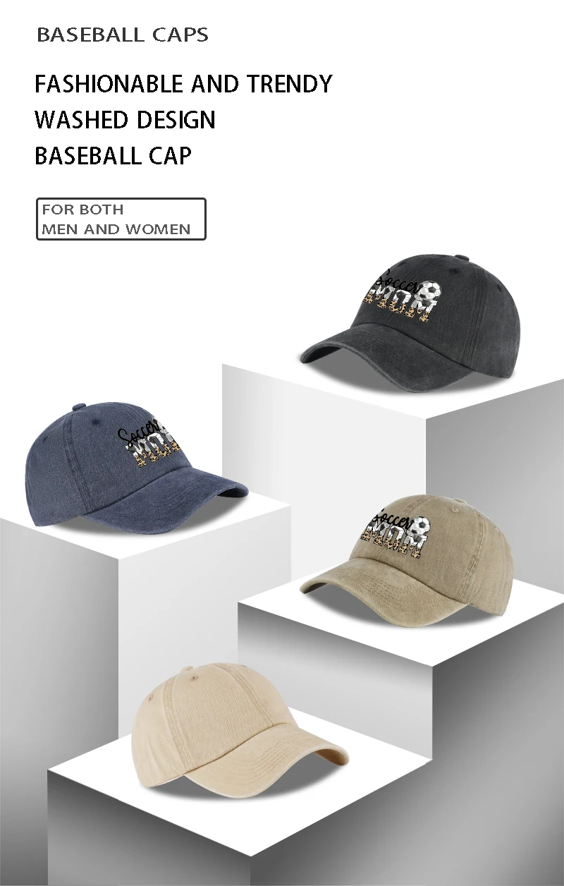 Leopard Print Soccer Mom Washed Baseball Cap, verstellbare Unisex-Mütze für den Fußballspieltag für Mütter – Detail 1