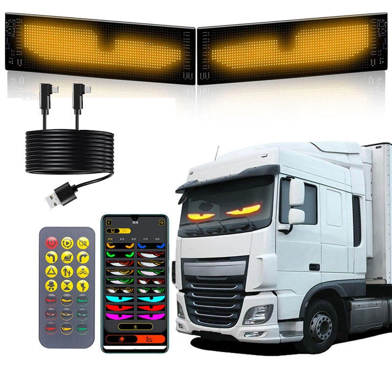 16*64 2 PCS Remote Control DIY LED Devil's Eye App Animated Eyes for Car Windshield Bright Auto Indicator Light for Cars Trucks