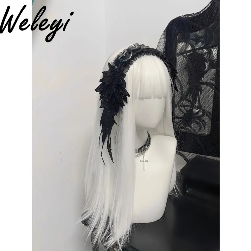 Original Jirai Kei Lolita Angel Wings Headband for Women Gothic Punk Headdress Subculture Hair Bands Sweet Accessories Female