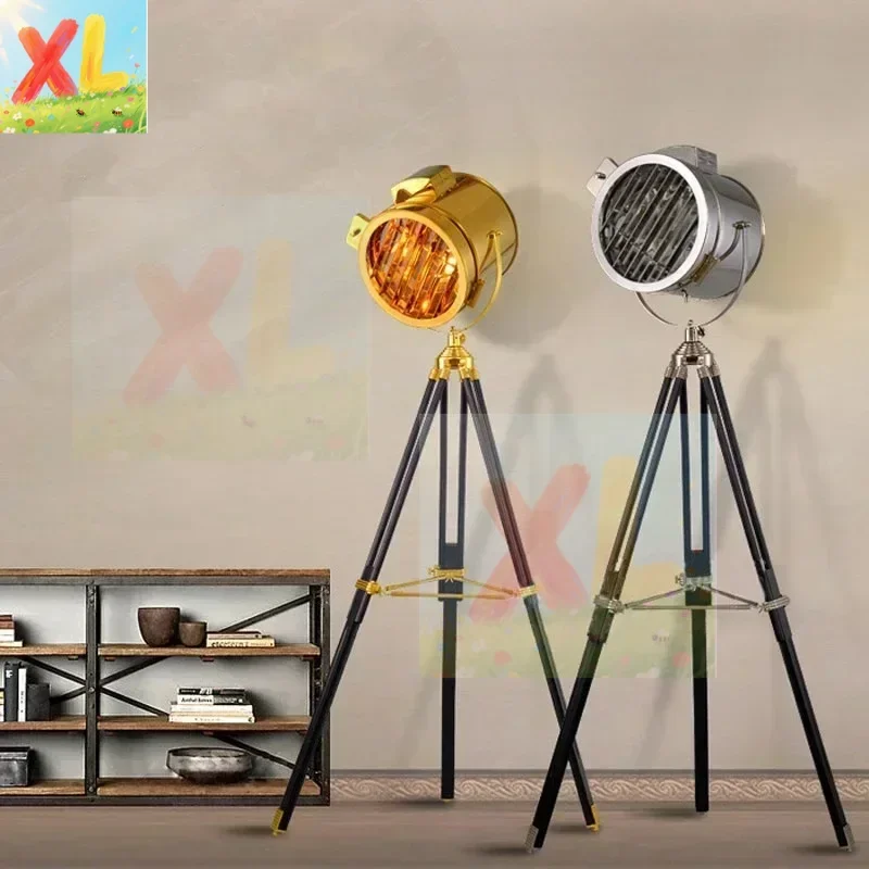 Nordic American Retro Industrial Style Tripod Floor Lamp Wooden Studio Bedroom Bedside  Searchlight Vertical Table