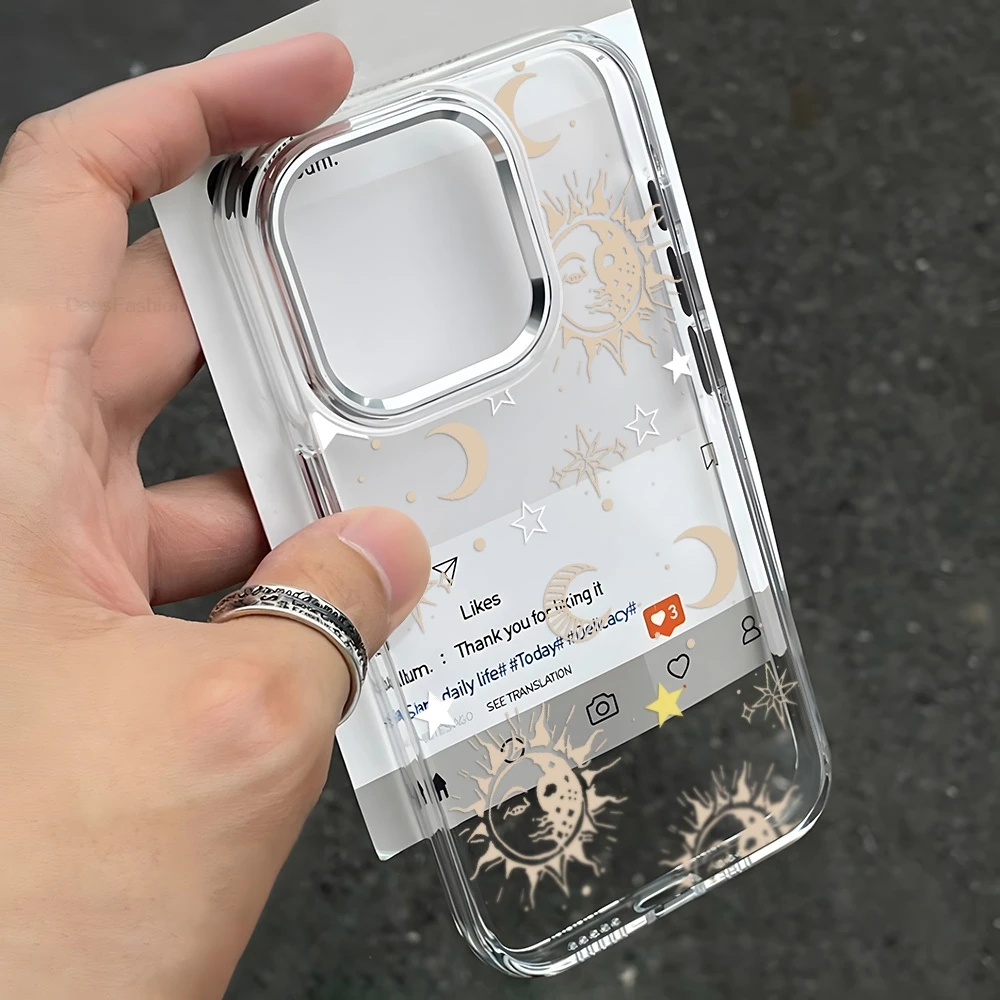 Coque de téléphone transparente en TPU à motif Soleil Lune Étoile pour iPhone 18 Pro Max 17 Air 16 18Pro 15 14 13 12 11, Housse antichoc Funda