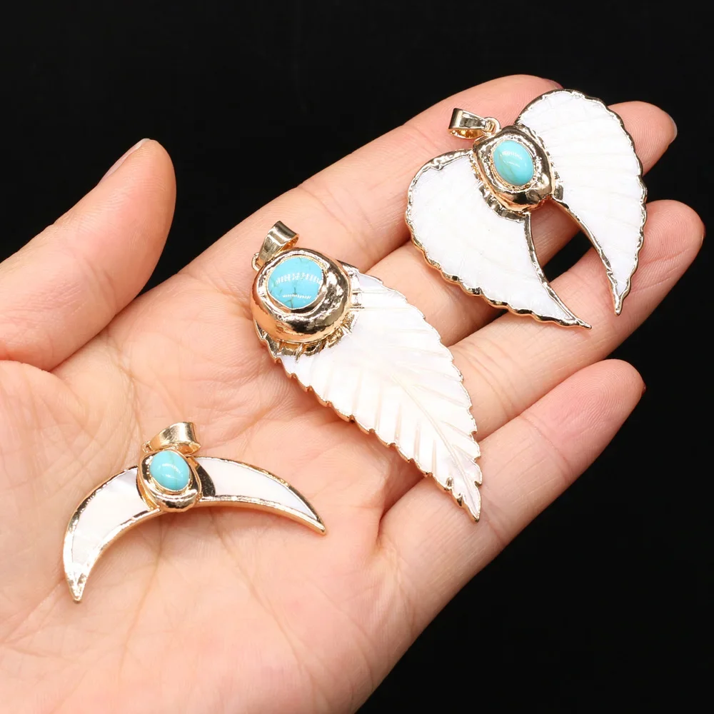 Natural Shell Pendant Mother of Pearl Carved Wing Moon Shape Shells Charms for Jewelry Making DIY Necklace Accessories