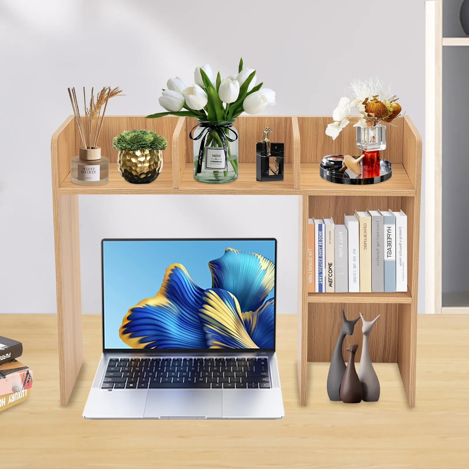 رف كتب خشبي حديث من 3 طبقات - منظم تخزين لوح صديق للبيئة للمكتب المنزلي (32 بوصة × 12 بوصة × 40 بوصة)