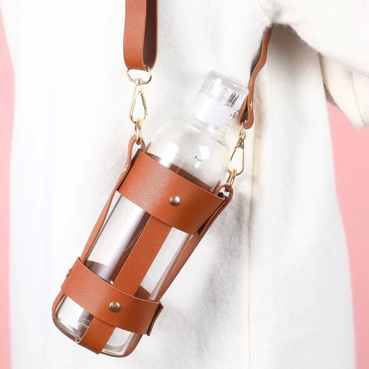 Scald Proof Coffee Water Bottle Holder Bag Cup Strap Thermos Cup Sleeve PU Leather Sleeve Carrier Cover Drink Carrier