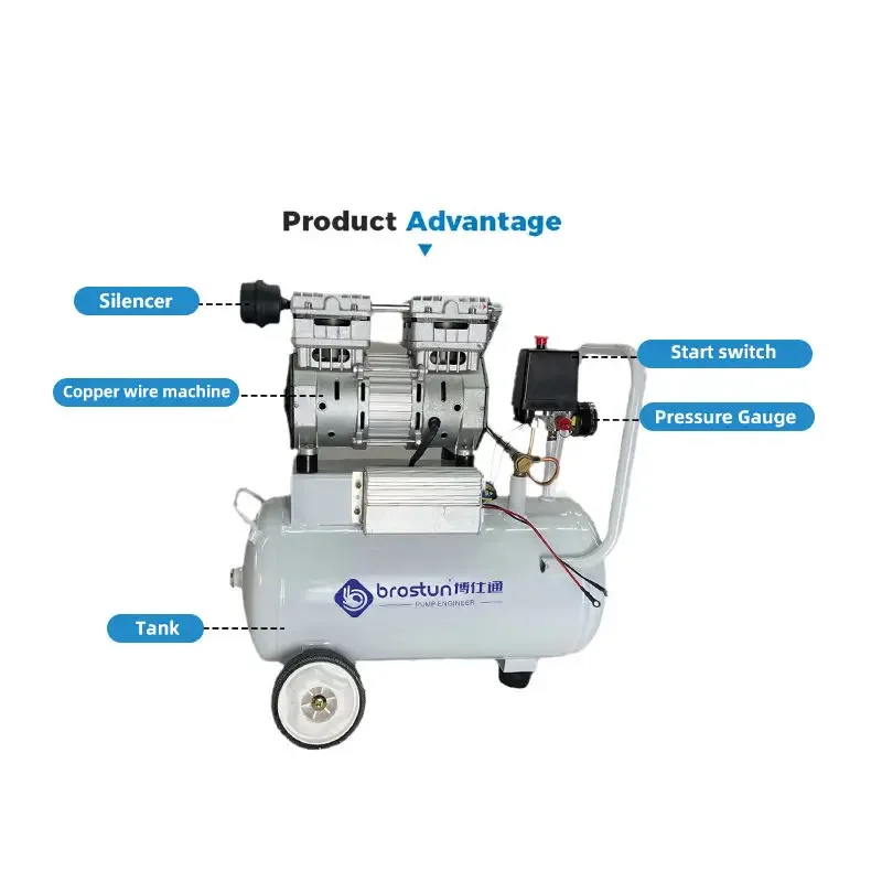 Factory Air Pump Compressor 8Bar 220V 0.75KW 1h-p Piston Pump Head Dentist de-tal Oil Free Air Compressor