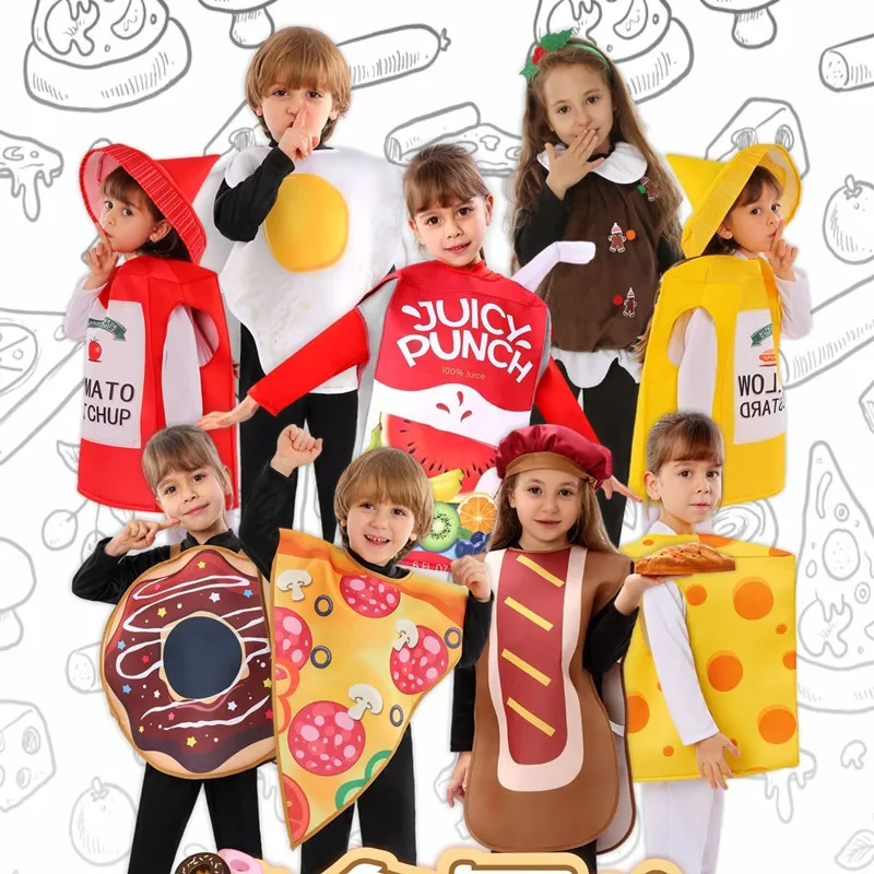 Halloween Children's Costume Tomato Sauce Pizza Role-playing Cosplay Uniform Kindergarten Fun Performance Traditional Chinese...