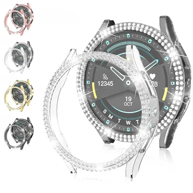 Case for Samsung Galaxy Watch 7 6 5 4 40mm 44mm Protective Case Plastic hard Bumper row diamond encrusted shiny cover no glass