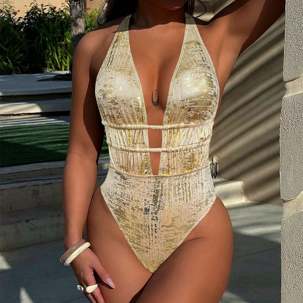 

Sexy Backless Swimwear One Piece Swimsuits Woman 2025 String Cross Swimming Wear Bathing Suit Bathers Bodysuit Female