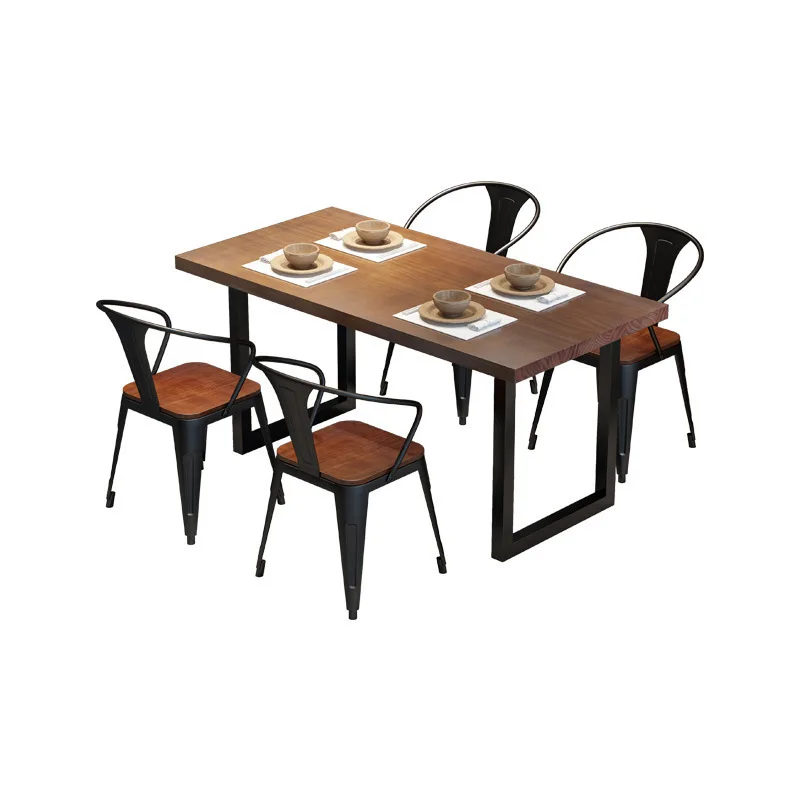 

Retro industrial style solid wood dining table and chair combination, hot pot restaurant barbecue restaurant barbecue restaurant