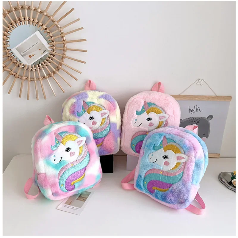 

Plush Cartoon Girls Backpack Embroidered Unicorn Kindergarten Cute Baby School Bag Colorful Lightweight Backpack