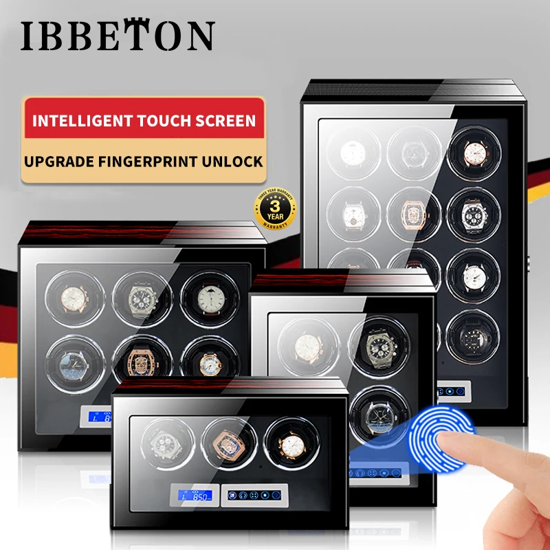 

Fingerprint Unlock Watch Winder Luxury Brand 6 9 Automatic Watches Boxes with LCD Touch Screen Wooden Watch Storage Safe