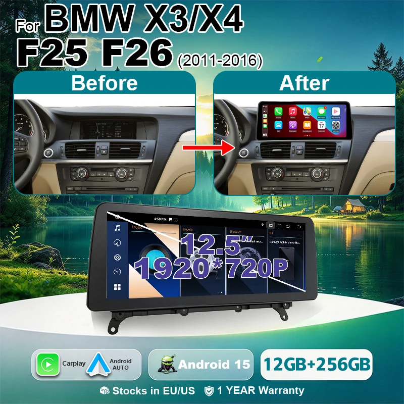 Aycetry Android 15 Carplay Car Radio Stereo For BMW X3 F25 X4 F26 2011-2016 CIC NBT Bluetooth Navigation Intelligent System Multimedia Player 2 DIN