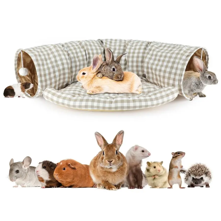 

Bunny Tunnel Bed, 2in1 Collapsible Tunnel Tubes Toys with Removable Mat Hideout for Cats Kittens Rabbits Guinea Pigs Kitty