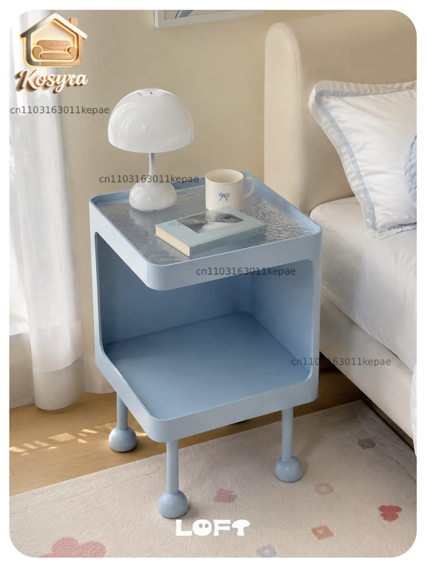 

Wrought iron bedside table, blue dopamine water ripple bedside small side, Korean Memphis bedroom storage cabinet