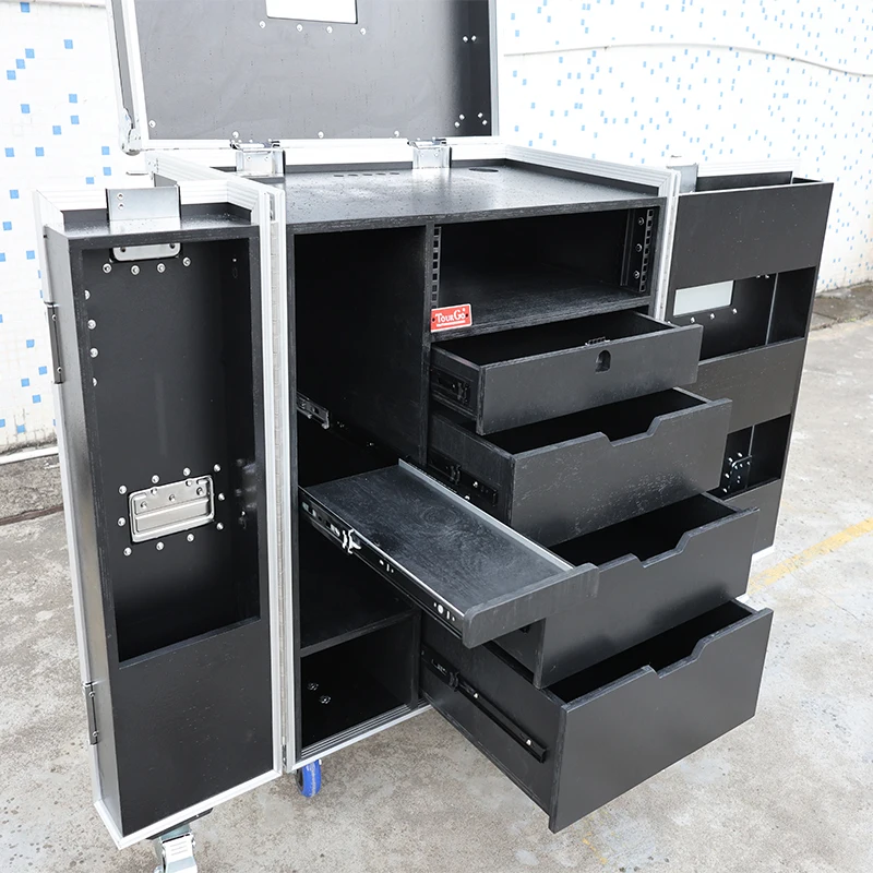 Customized Black 5 Drawer Backline Tool Flight case With 3u Rack Space and Power Socket