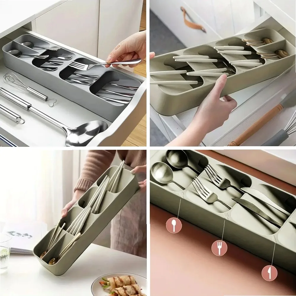 

Multi-purpose Cutlery Storage Tray Cutlery Fork Spoon Compartmentalized Organizer Kitchen Drawer Categorized Storage Boxes