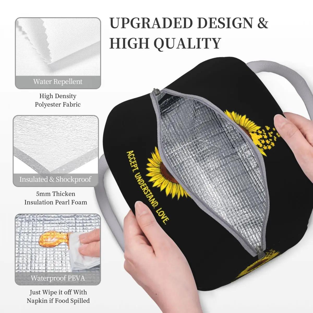 Love Sunflower Product Insulated Lunch Tote Bag For School Office Food Storage Bag Portable Thermal Cooler Lunch Box