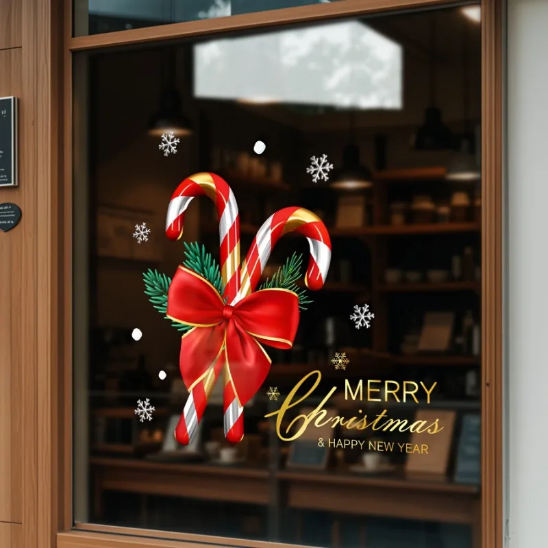 1PC Christmas Window Sticker A Complete Sheet of Electrostatic Film Composed of Candy Canes Christmas Party Decoration Supplies