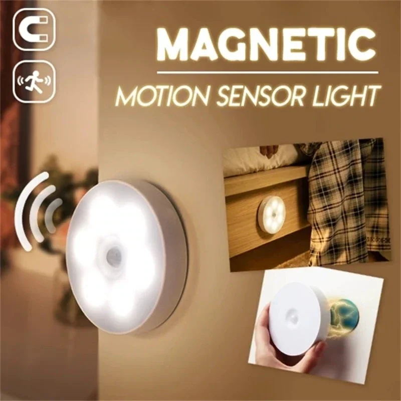 

Magnetic Motion Sensor Night Light LED Wall Lamp Intelligent Infrared Induction Light USB Rechargeable Bedroom Energy Saving Lam